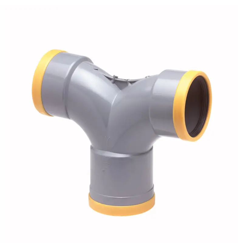 Wavin Wafix zettings stroom T-stuk 88°, pvc, 3x flex manchet 6°, grijs, KOMO, SN8, 125 mm, Z = 45 mm Beperkt Aanbod