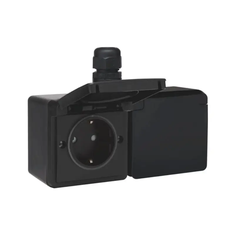 Wereldwijde Verzending Niko New Hydro wandcontactdoos, met RA, spwd, zwart, 2-voudig