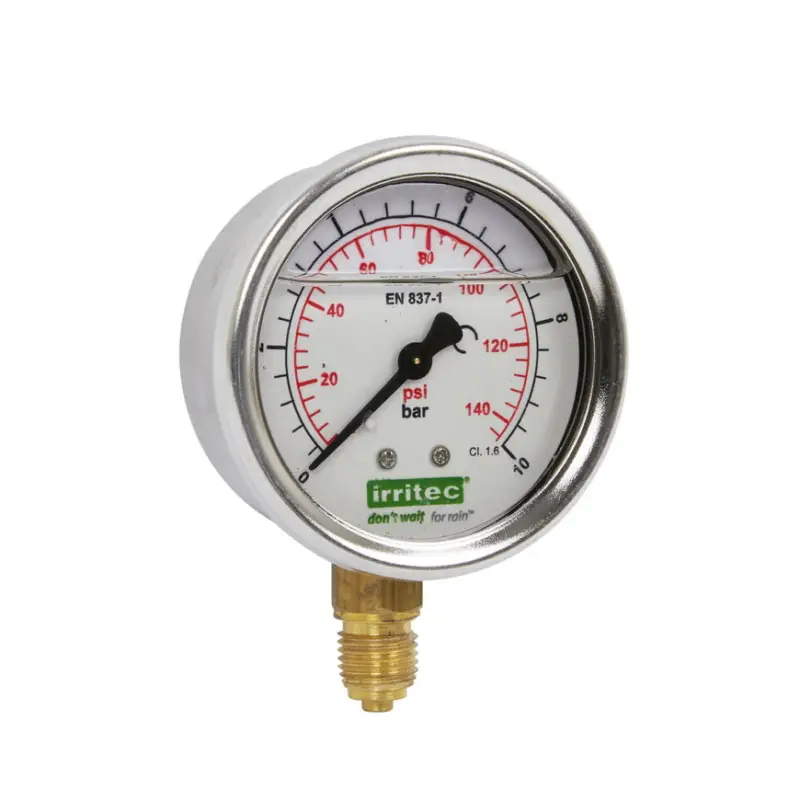 Voordeelprijs Irritec manometer, glycerinevulling, 0 - 10 bar, &frac14;" buitendraad
