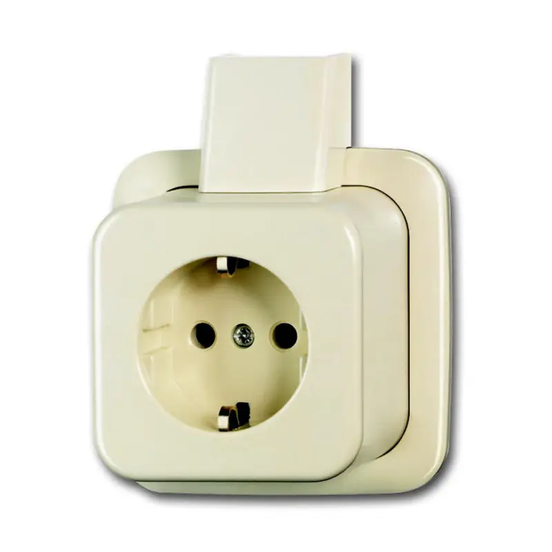 ABB Busch-Jaeger wandcontactdoos, AP Plus, met RA, enkel, cr&egrave;me Garantie Inbegrepen