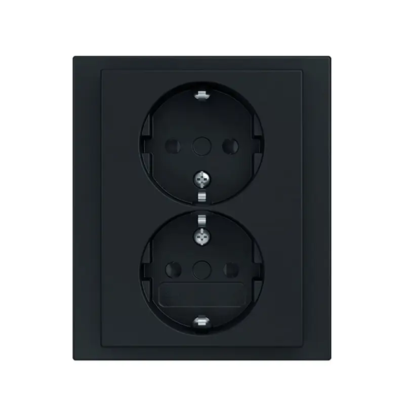 ABB Busch-Jaeger wandcontactdoos, Future linear, met RA, dubbel, kinderveiligheid, mat zwart Groothandel