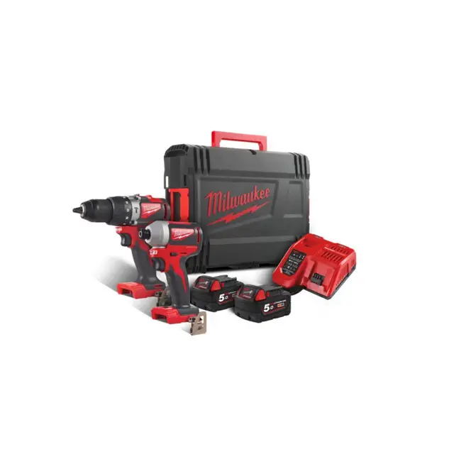 Milwaukee M18 koolborstelloze powerpack (M18 BLPD2, M18 BLID2, 2x 5.0 Ah accu, HD Box) Nu Kopen