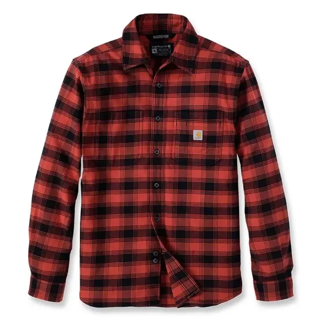 Finale Uitverkoop Carhartt Flannel L/s Plaid Shirt Red Ochre XXL