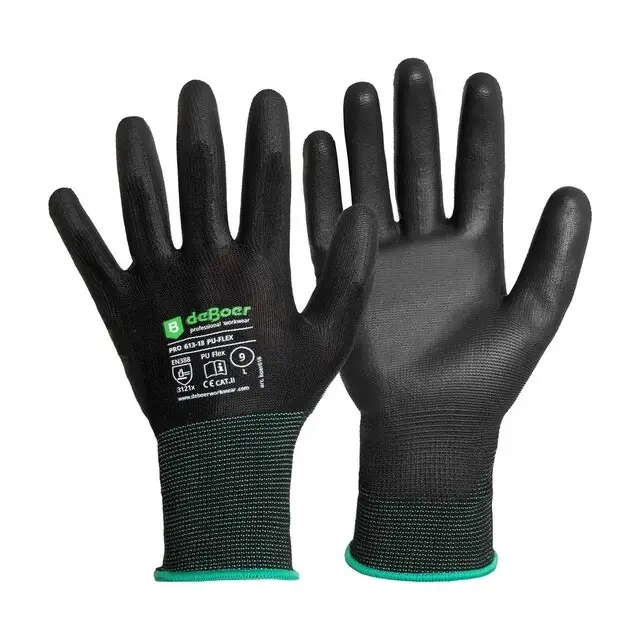 De Boer Werkhandschoenen Pro PU-Flex 613-18 PU Zwart - maat L/9 Voordeelprijs