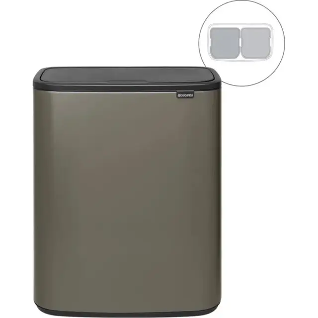 Hoge Kwaliteit Brabantia Bo Touch Bin Prullenbak - 2 x 30 liter - Afvalscheiding - Platinum