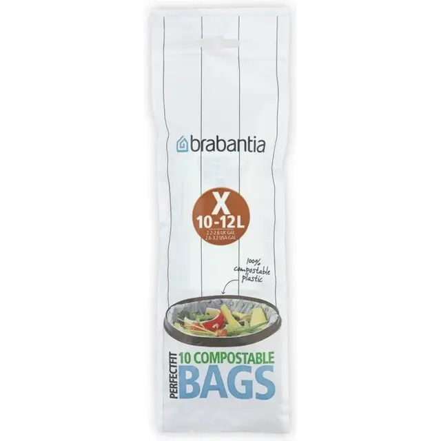Brabantia PerfectFit Vuilniszakken - 100% Composteerbaar - Biologisch Afbreekbaar - 10/12 l - Code X - 10 stuks Topkwaliteit
