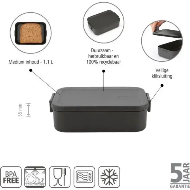 Brabantia Make & Take Lunchbox - Medium - Kunststof - Donker Grijs Betrouwbaar