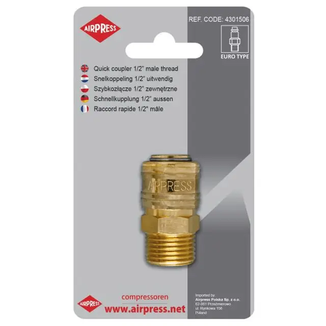 Geld-Terug-Garantie Airpress Snelkoppeling Euro 1/2"