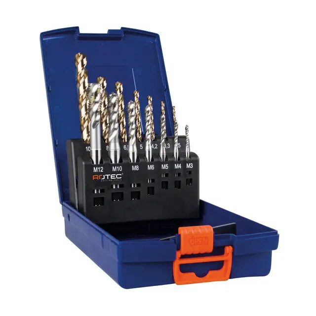 Beste Prijs Rotec HSS-E 800 Machinetappen- En Borenset Type '330 - Doorlopend - M3-M12 - 7+7-delig