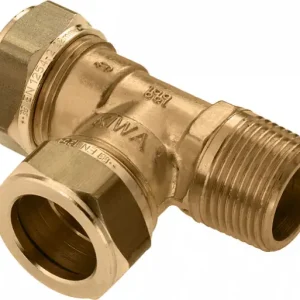 Tijdelijk Beschikbaar Bonfix knelkoppeling - T-stuk knel x knel x buitendraad - 15mm x 15mm x 1/2” - Messing