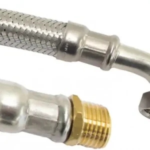 Flexibele aansluitslang - rvs gevlochten - binnendraad x buitendraad - 1” x 1” met knie - DN25 - lengte 80cm Laatste Versie