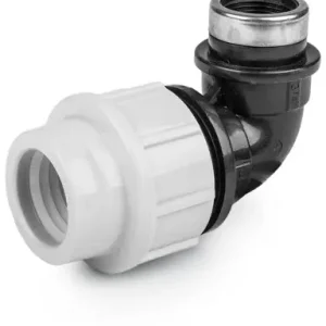 Schroefknie 90gr voor PE/tyleen - 20mm x 1/2” binnendraad - 16 bar Op = Op
