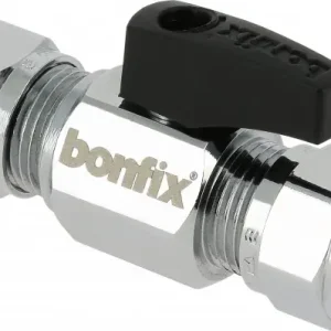 Bonfix Kogel (hoek) stopkraan - verchroomd Zwarte knop bediening 15 x 15 - 2 x knel Professioneel