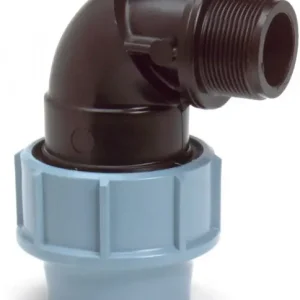 Bestel Nu Draadknie 90gr voor PE/tyleen - 63 mm x 2" buitendraad - 16 bar