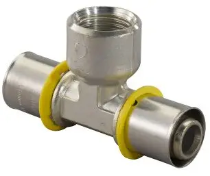 Seizoensaanbieding Uponor MLC-G gas pers T-stuk binnendraad - pers x binnendraad x pers - 25mm x ½" x 25mm