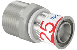Uponor S-Press Plus draad koppeling - buitendraad x pers - 1" x 25mm - messing - Kiwa Must-Have