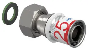 Uponor S-Press Plus schroef koppeling - Wartel - binnendraad x pers - 3/4" x 25mm - messing - Kiwa Weekendaanbieding