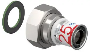 Ambachtelijk Uponor S-Press Plus schroef koppeling - Wartel - binnendraad x pers - 1-1/4" x 25mm messing - Kiwa