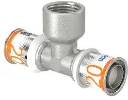 Speciale Aanbieding Uponor S-Press Plus schroef T-stuk 90° - pers x binnendraad x pers - 20mm x 1/2" x 20mm - messing - Kiwa