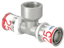 Uponor S-Press Plus schroef T-stuk 90° - pers x binnendraad x pers - 25mm x 3/4" x 25mm - messing - Kiwa Nu Kopen