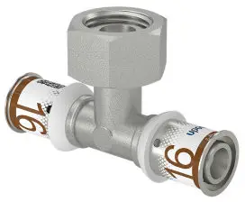 Uponor S-Press Plus schroef T-stuk 90° - Geberit - pers x binnendraad x pers - 16mm x 1/2" x 16mm - messing - Kiwa - Smart Aqua Modern