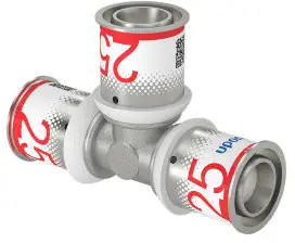 Gereduceerde Prijs Uponor S-Press Plus T-stuk 90° - pers x pers x pers - 25mm x 25mm x 25mm - messing - Kiwa