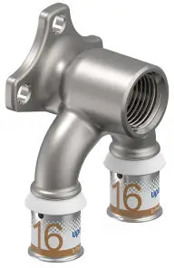 Plaats Bestelling Uponor S-Press Plus U-muurplaat - pers x binnendraad x pers - 16mm x 1/2" x 16mm - Smart Aqua - messing - Kiwa