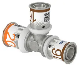 Uponor S-Press Plus verloop T-stuk 90° - pers x pers x pers - 20mm x 16mm x 16mm - messing - Kiwa Alleen Vandaag