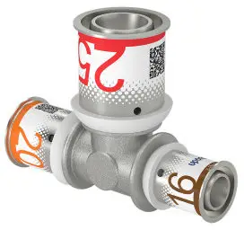 Flitsaanbieding Uponor S-Press Plus verloop T-stuk 90° - pers x pers x pers - 20mm x 25mm x 16mm - messing - Kiwa