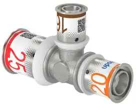 Laatste Versie Uponor S-Press Plus verloop T-stuk 90° - pers x pers x pers - 25mm x 16mm x 20mm - messing - Kiwa