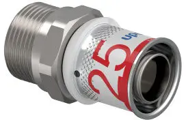 Direct Verzonden Uponor S-Press Plus overgangs koppeling - buitendraad/klem x pers - 22mm x 25mm - messing - Kiwa