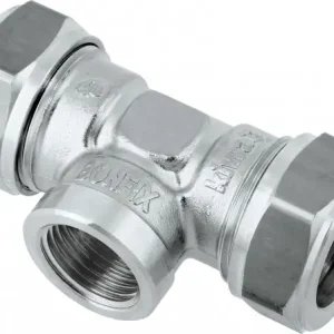 Bonfix knelkoppeling - T-stuk knel x binnendraad x knel - 22mm x 1/2” x 22mm - Vertint Messing Fabrieksprijs