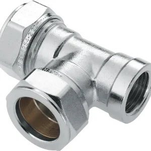 Bonfix knelkoppeling - T-stuk knel x knel x binnendraad - 22mm x 22mm x 1/2” - Vertint Messing Laatste Kans