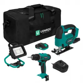 Gereedschapsset VPower 20V – 2.0Ah | Incl. 2 machines, LED-Werklamp, 1x 2.0Ah Accu en snellader Nieuwe Collectie