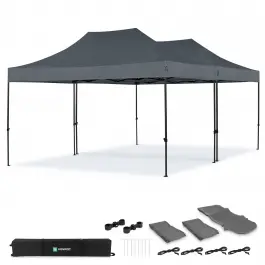 Partytent - 6x4.5 m - Premium easy-up Partytent | set incl. 2x Tent en 1x koppelsysteem – Grijs Garantie Inbegrepen