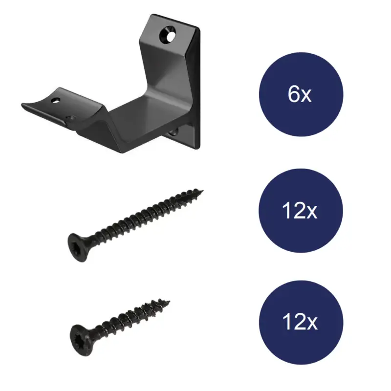 Weekendaanbieding Trapleuning Houder Zwart - Opschroef - Hol Zadel - 6 stuks - Inclusief Bevestigingsmateriaal