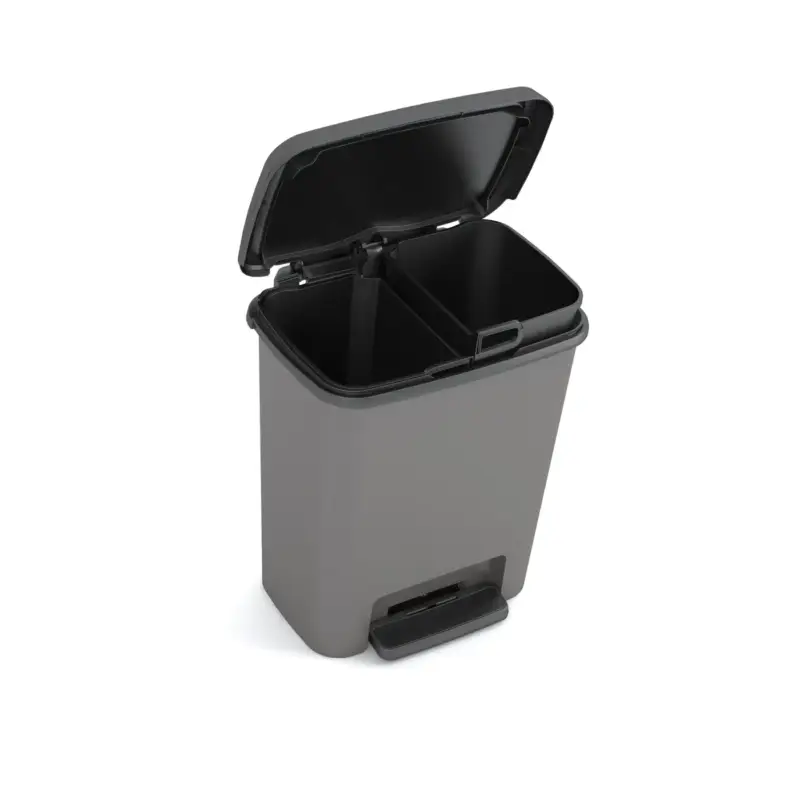 Express Levering Curver Afvalscheidingsbak Compatta - Kunststof - Zwart Grijs - 39.3x28.5x45.5cm - 2x12L