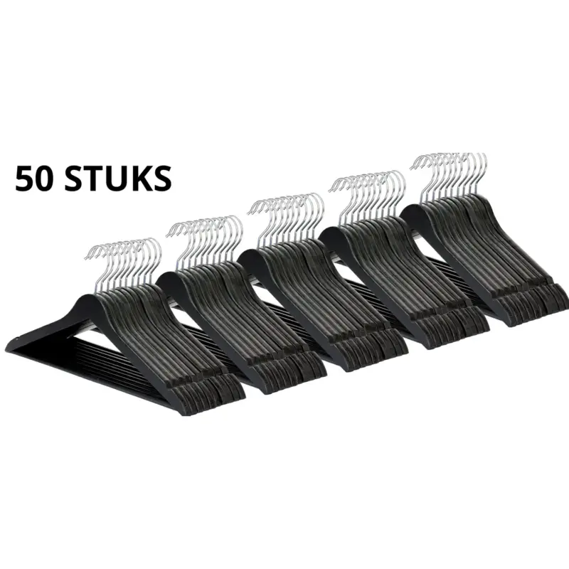 Wicotex-Kledinghanger hout-kleerhanger, 50 stuks, zwart Koop Online