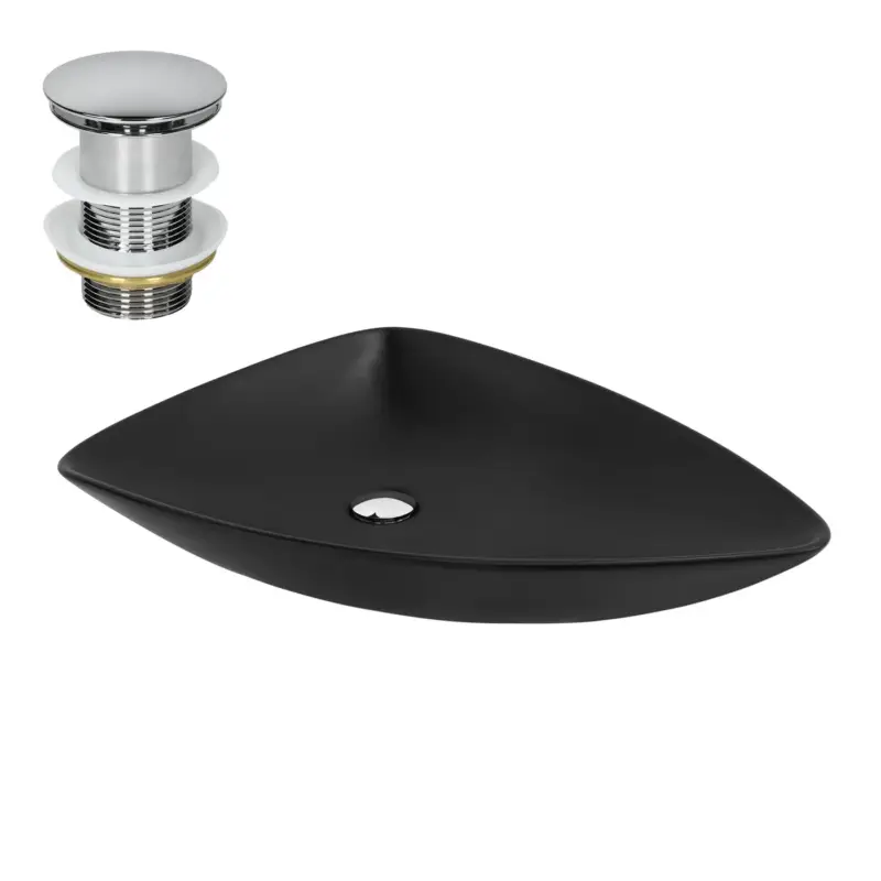 Actieprijs ML-Design Keramische Wastafel Zwart Mat 69x46x13 cm Driehoekig incl. afvoerset, Moderne Wastafel
