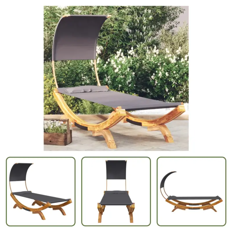 vidaXL Tuinbed Luifel - Massief Hout - Antraciet - 100x200x126cm Koop Online