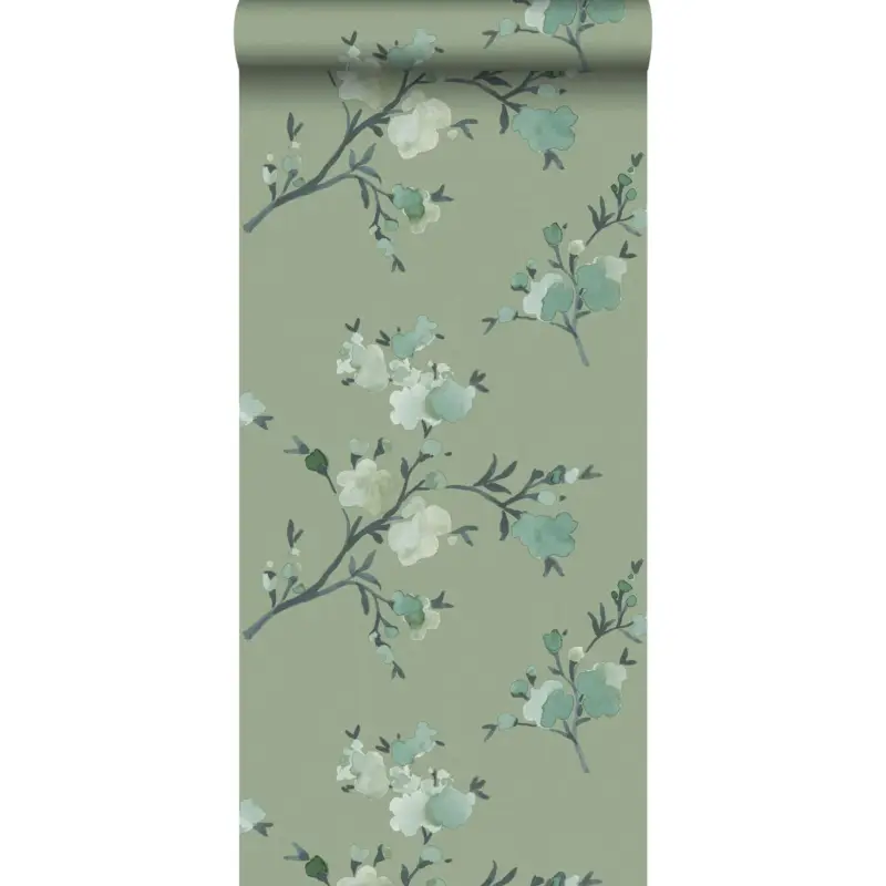 Walls4you Behang Bloemmotief Vergrijsd Groen - 53 Cm X 10.05 M - 935337 Handgemaakt