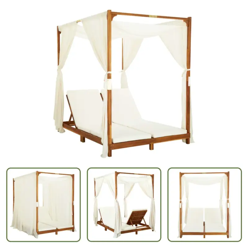 vidaXL Ligstoel Acaciahout - 148x200x200 cm - Inklapbare Rugleuning - Crèmewit Speciale Aanbieding