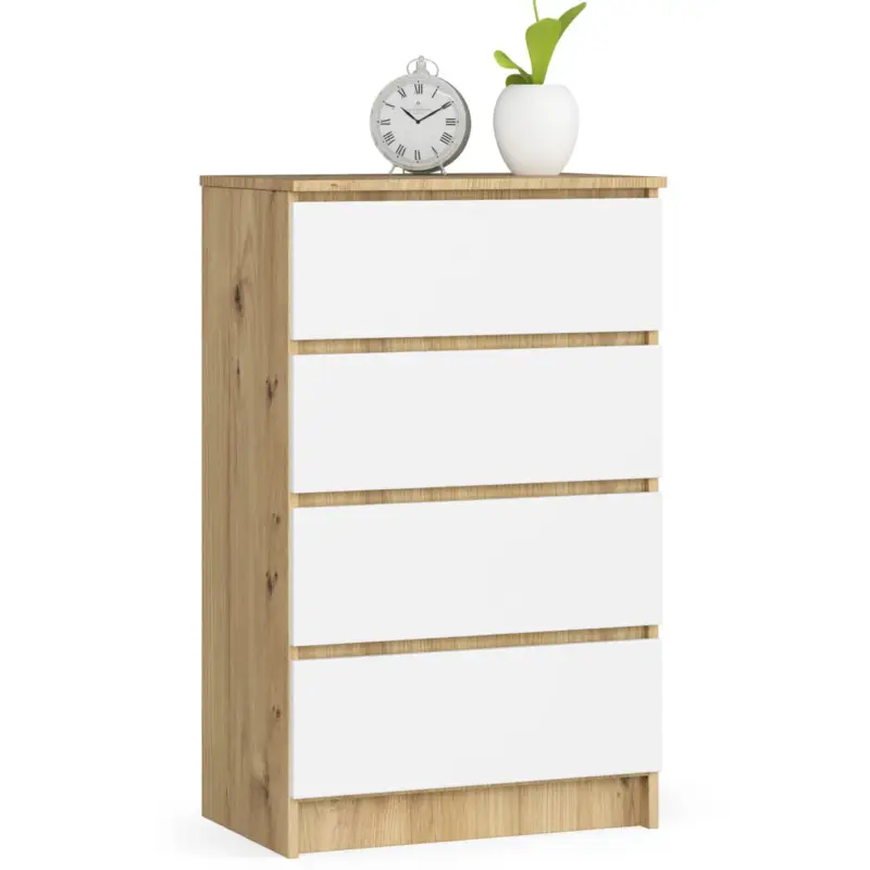 Akord-dressoir 4 Lades-eiken Artisan/wit-60x40x99 Weekendaanbieding