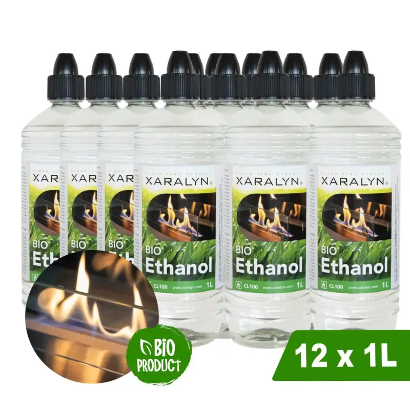 Xaralyn Bio-ethanol Cl100 (12 X 1 Liter) - 100% Puur Bio Ethanol - Gele Vlam - Geen Toegevoegde Geur Veilige Betaling