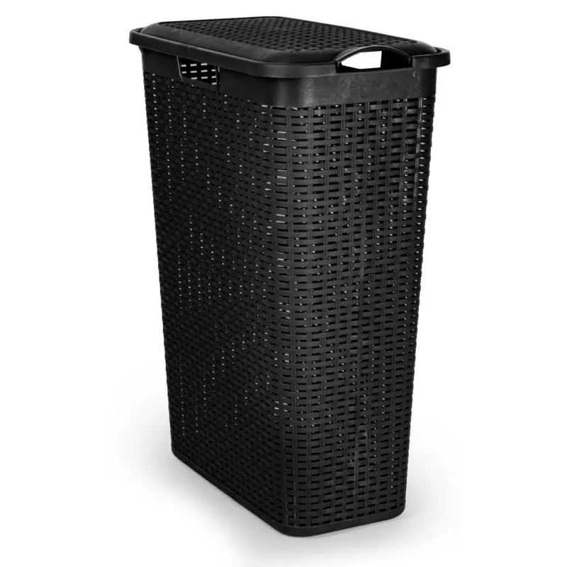 Plasticforte Wasmand Deksel Rotan - Zwart - Kunststof - 48l Wereldwijde Verzending