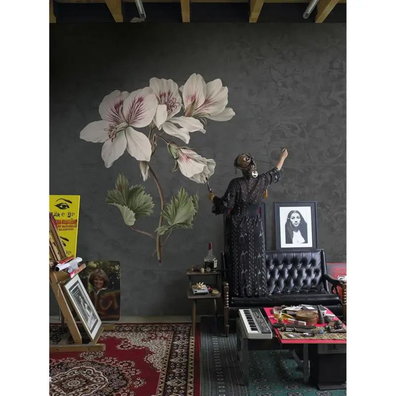 Wereldwijde Verzending Fotobehang Lelie 14276 - Antraciet - Wit - Groen - 2,70m x 300cm