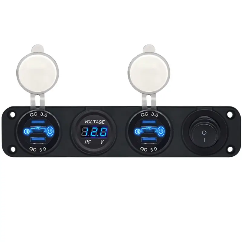 Weekendaanbieding Proride 12v Usb Autolader 6 Poorten - Qc3.0 - Voltmeter En Schakelaar - Viervoudig Inbouw Paneel