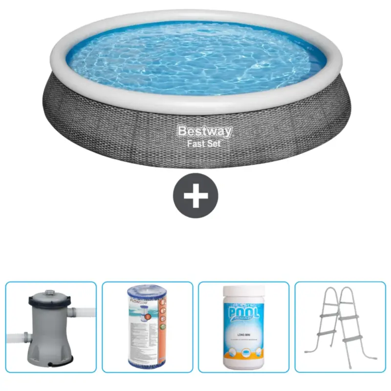 Bestway Rond Opblaasbaar Fast Set Zwembad - Rotanprint - 396 x 84 cm - Inclusief Accessoires CB60 Hete Deal
