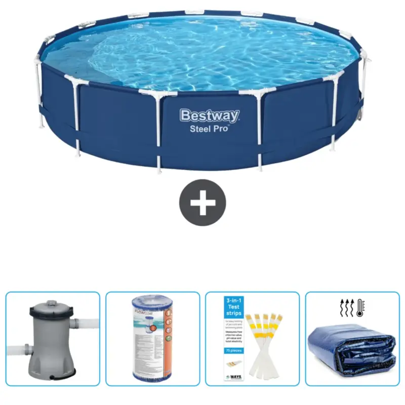 Bestway Rond Steel Pro Zwembad - 396 x 84 cm - Blauw - Inclusief Accessoires CB50 Wereldwijde Verzending