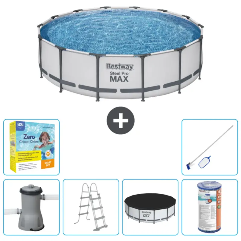 Bestseller Bestway Rond Steel Pro MAX Zwembad - 427 x 107 cm - Grijs - Inclusief Accessoires CB36